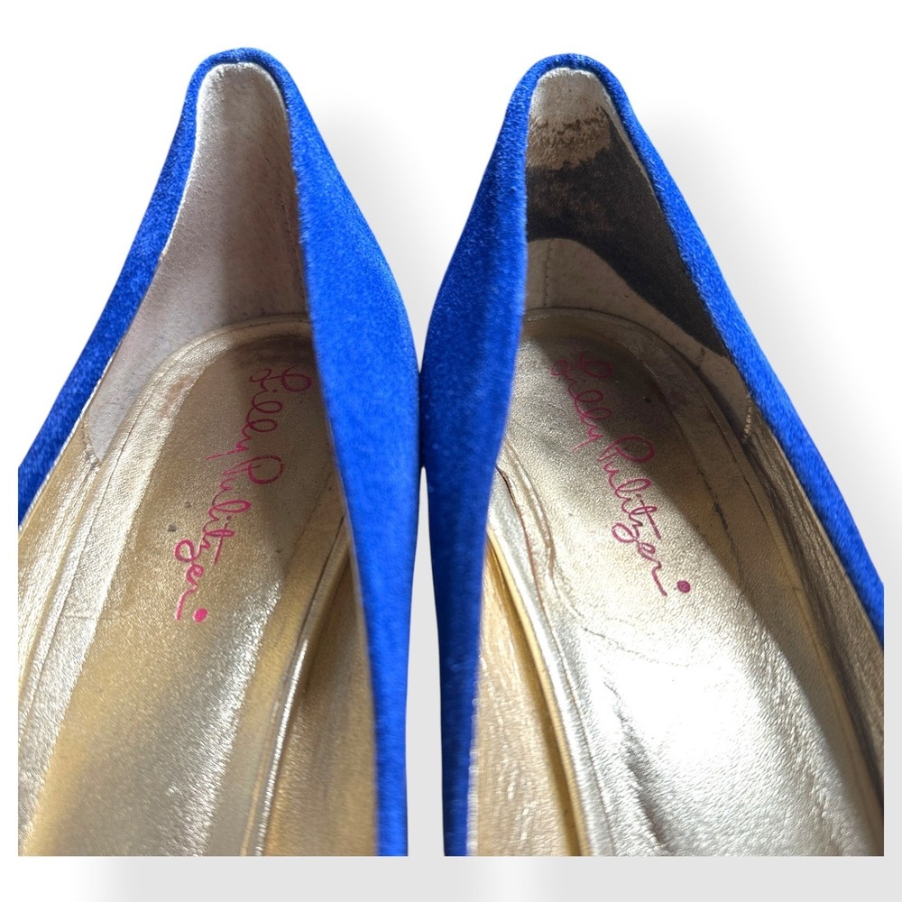 Lilly Pulitzer Womens Resort Wedge Chic Heels Blue 8.5M Peep Toe Suede Preppy - Picture 11 of 11